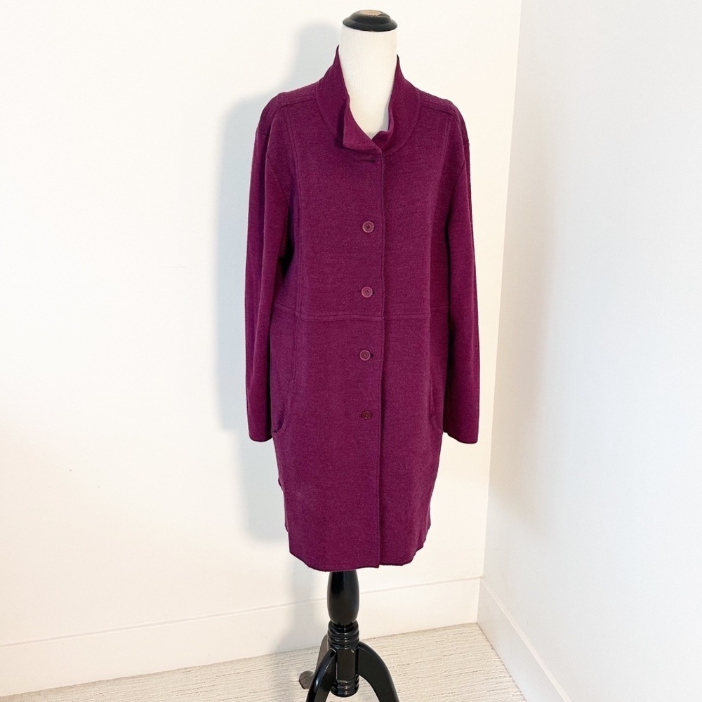 EILEEN FISHER Single Breasted Peacoat Women’s XL Purple Midi Tailored Outerwear